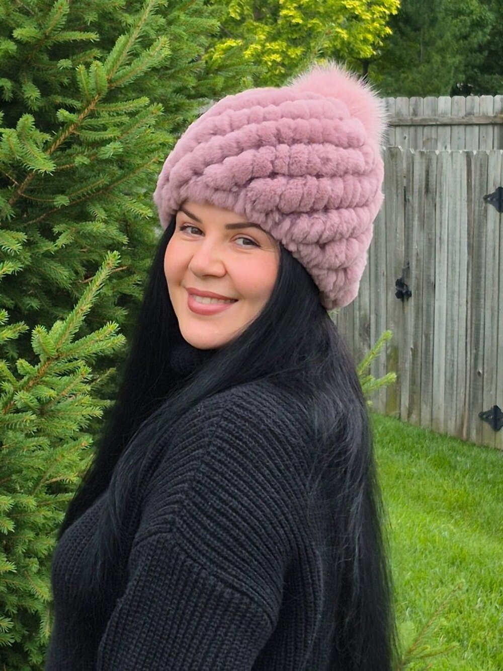 Soft Dusty Rose Hat with Small Pom, Warm Winter Women's Beanie